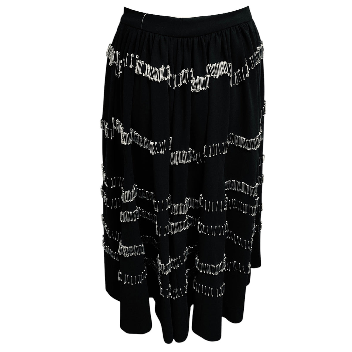 Moschino Runway Black Crepe Midi Skirt with Safety Pins