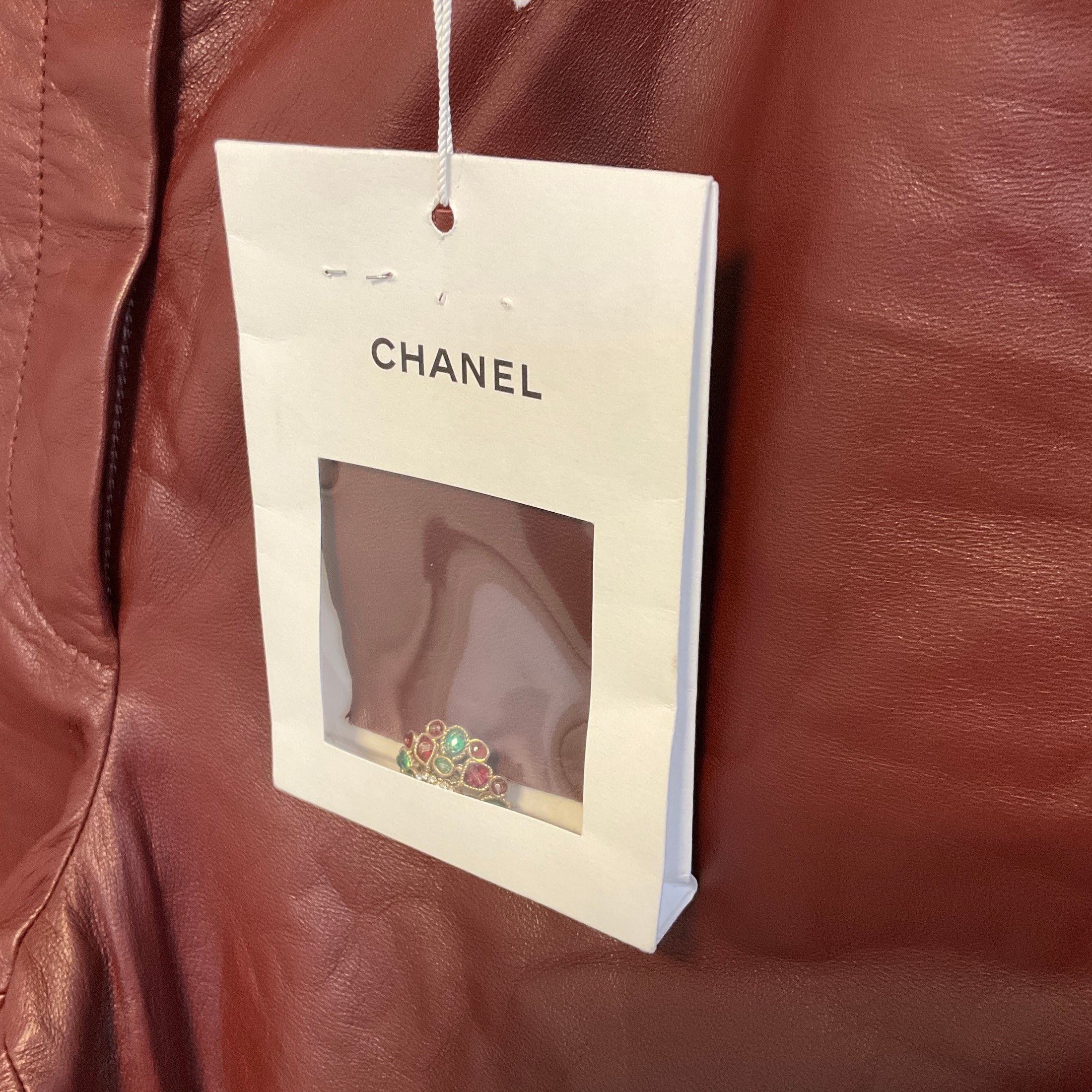 Chanel Burgundy 2022 Silk Lined Lambskin Leather Pants with CC Logo Jewel Button