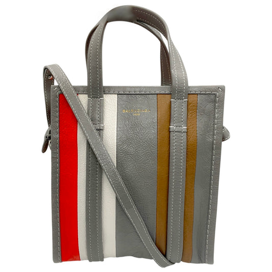 Balenciaga Grey / Orange / White Bazar Stripe 2Way Leather Shopper Tote Bag