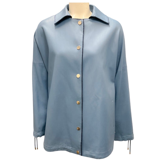 Kiton Powder Blue Lambskin Leather Jacket