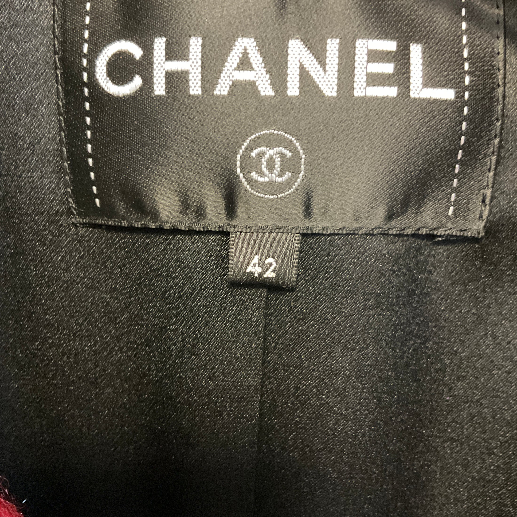 Chanel Red / Blue / Black Multi Double Breasted Mid Length Tweed Coat with CC Logo Buttons