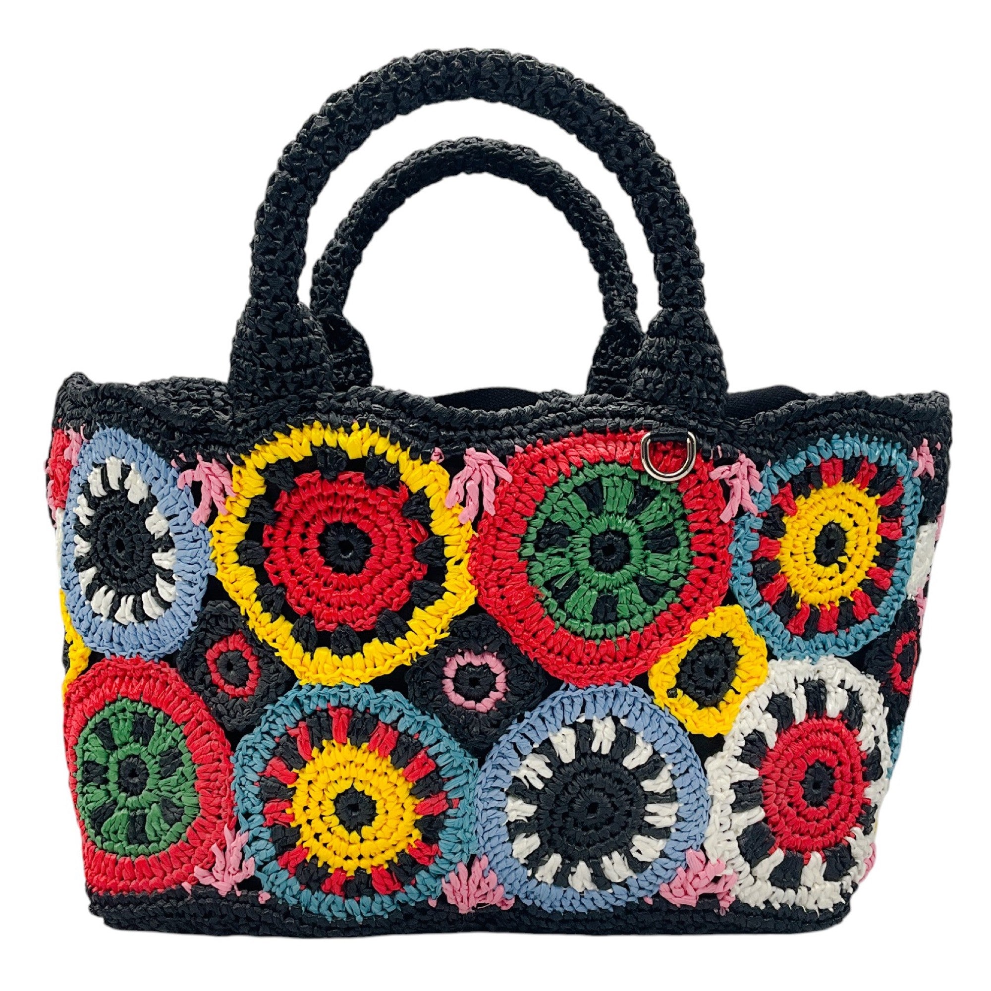 Prada Black Multi Raffia Circle Tote