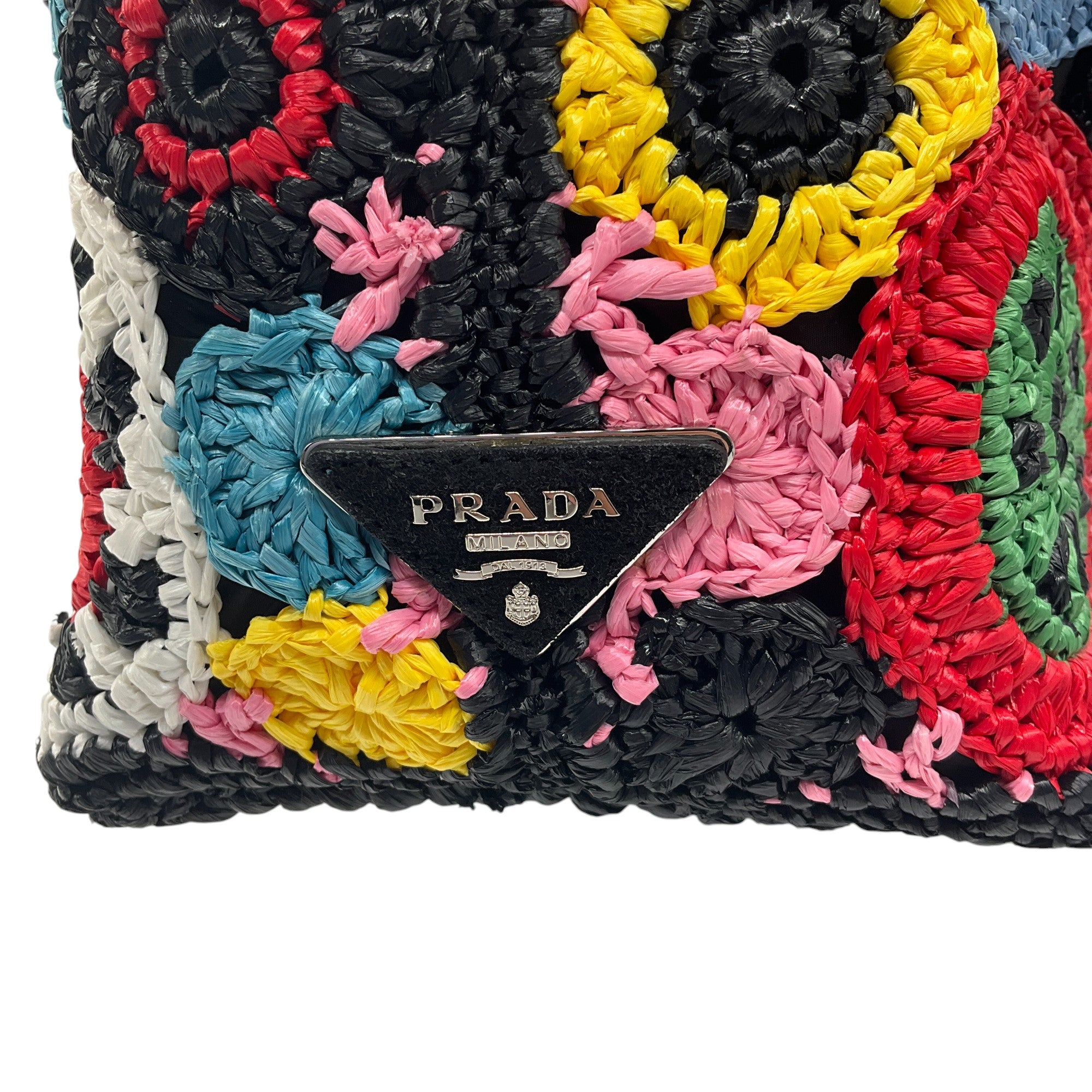 Prada Black Multi Raffia Circle Tote