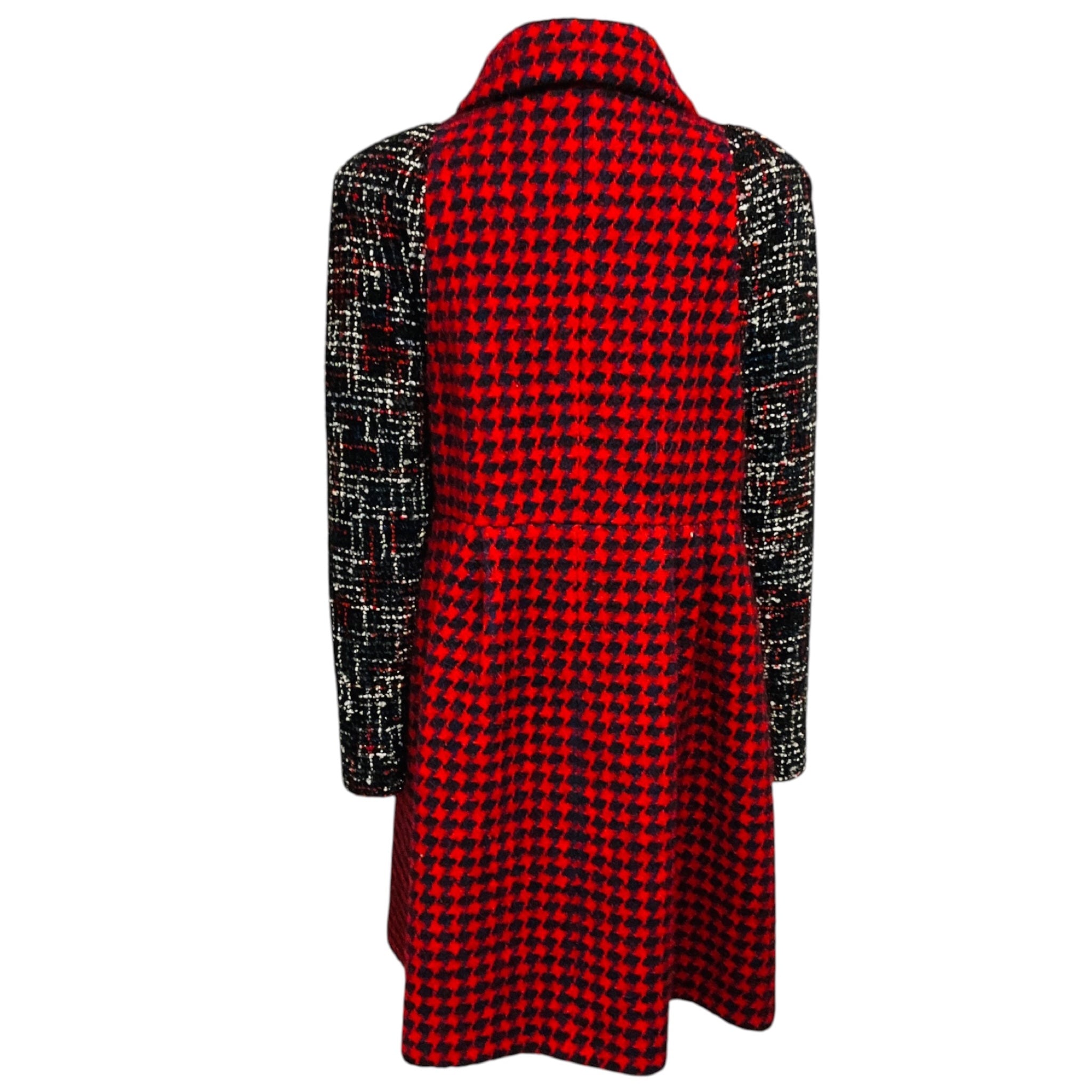 Chanel Red / Blue / Black Multi Double Breasted Mid Length Tweed Coat with CC Logo Buttons
