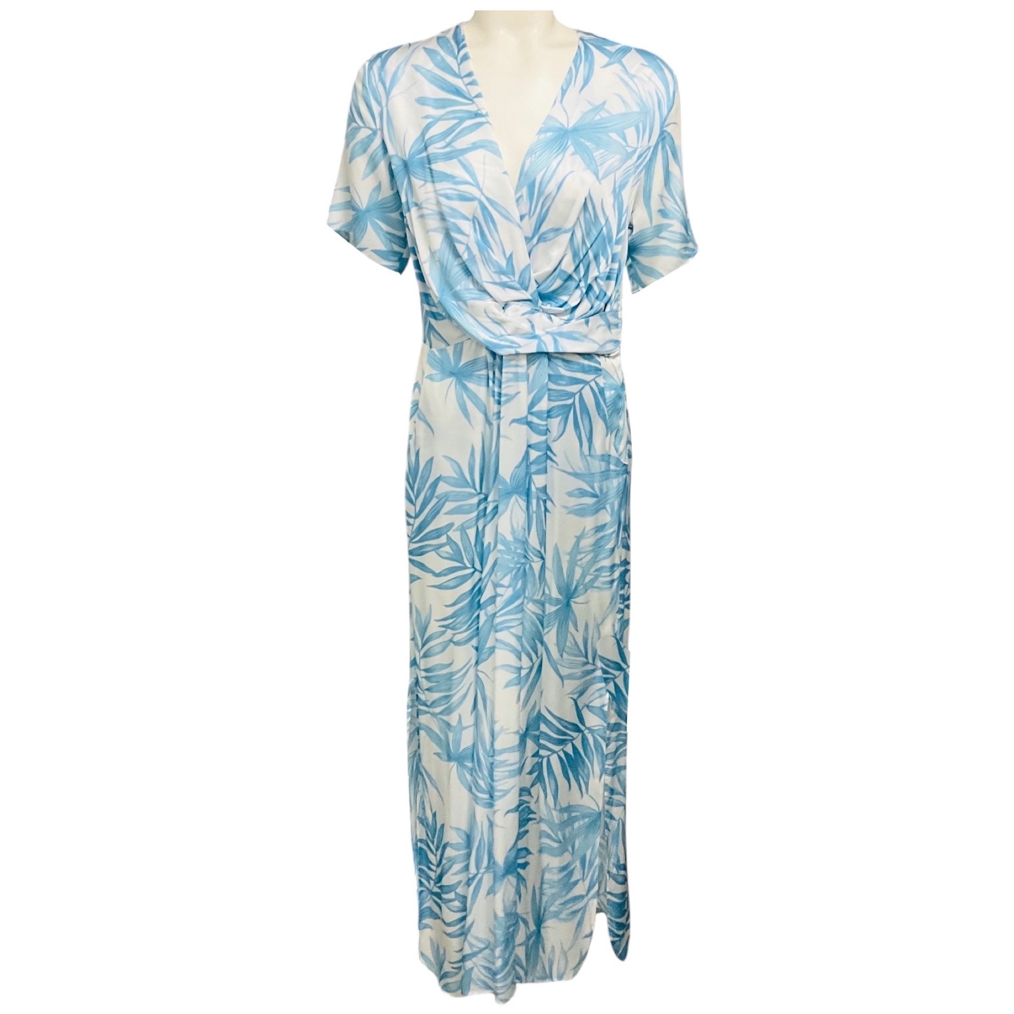 Rocco Ragni Light Blue / White Printed Short Sleeved Maxi Dress