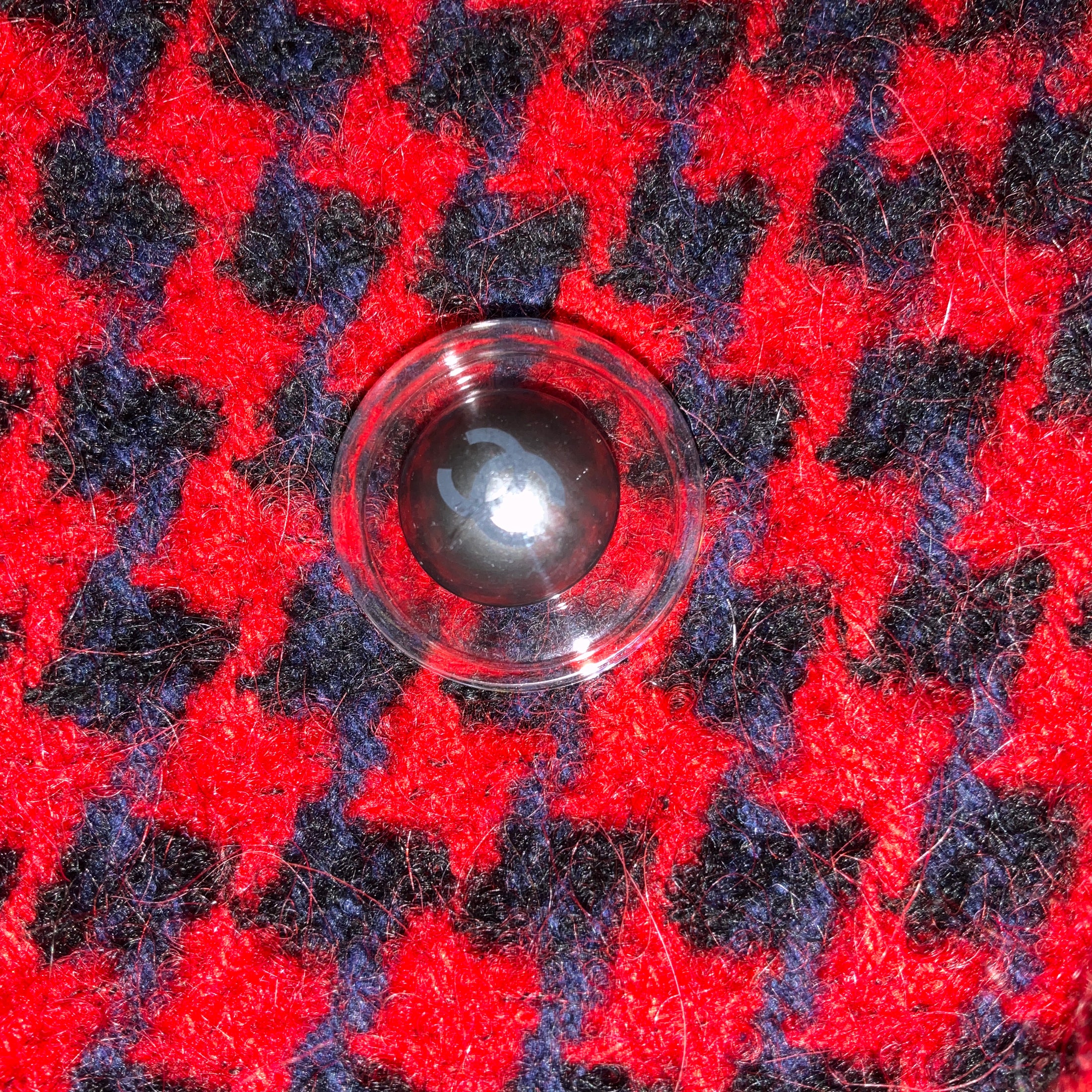Chanel Red / Blue / Black Multi Double Breasted Mid Length Tweed Coat with CC Logo Buttons