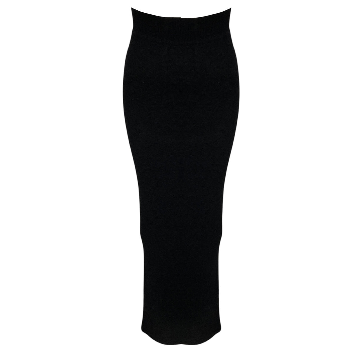 Rick Owens Black Porterville Collection High Waisted Alpaca and Wool Knit Pillar Maxi Skirt with Back Slit