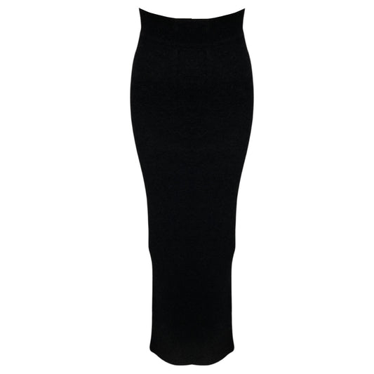 Rick Owens Black Porterville Collection High Waisted Alpaca and Wool Knit Pillar Maxi Skirt with Back Slit