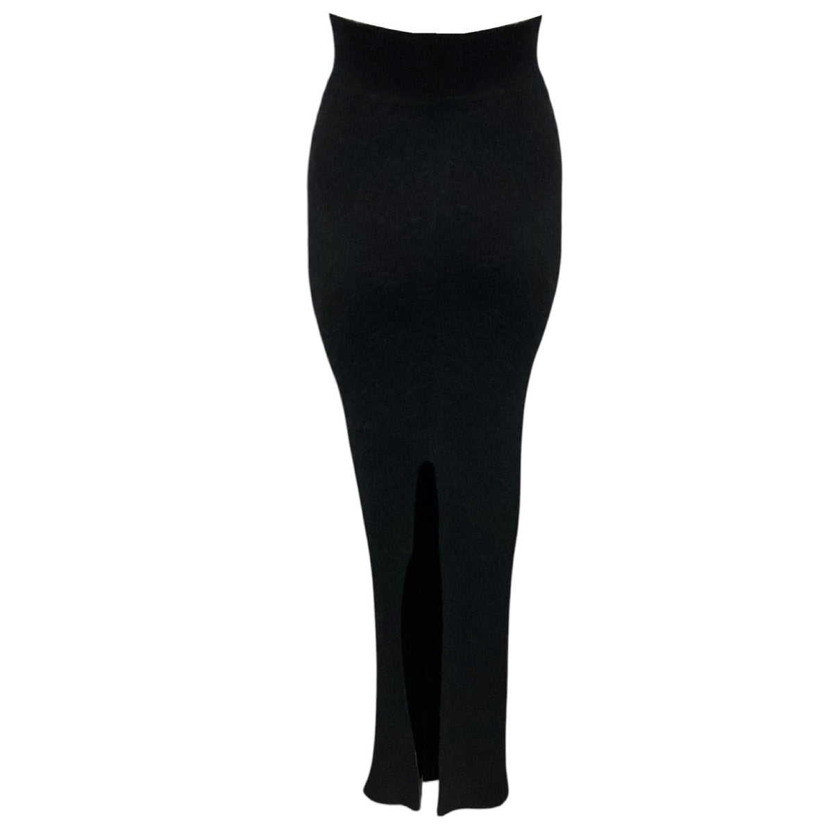 Rick Owens Black Porterville Collection High Waisted Alpaca and Wool Knit Pillar Maxi Skirt with Back Slit
