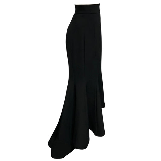 Alexandre Vauthier Black High Waisted High-Low Crepe Maxi Skirt with Flared Hem