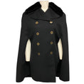 Load image into Gallery viewer, Fendi Black Double Breasted Wool Cape Coat with Mink Fur Collar
