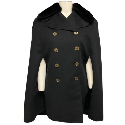 Fendi Black Double Breasted Wool Cape Coat with Mink Fur Collar