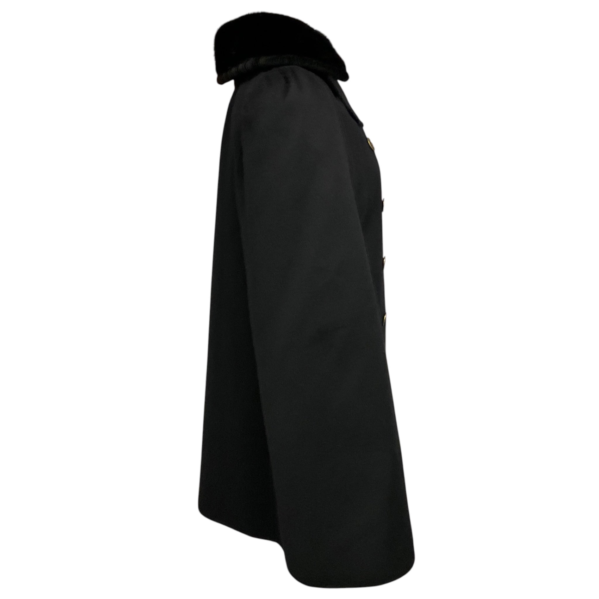 Fendi Black Double Breasted Wool Cape Coat with Mink Fur Collar