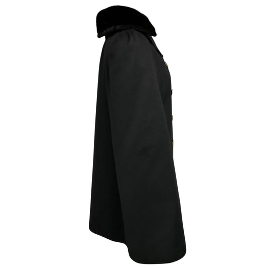 Fendi Black Double Breasted Wool Cape Coat with Mink Fur Collar