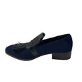 Load image into Gallery viewer, Billy Reid Navy Blue / Black Patent Leather Fringed Calf Hair Loafer
