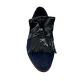 Load image into Gallery viewer, Billy Reid Navy Blue / Black Patent Leather Fringed Calf Hair Loafer
