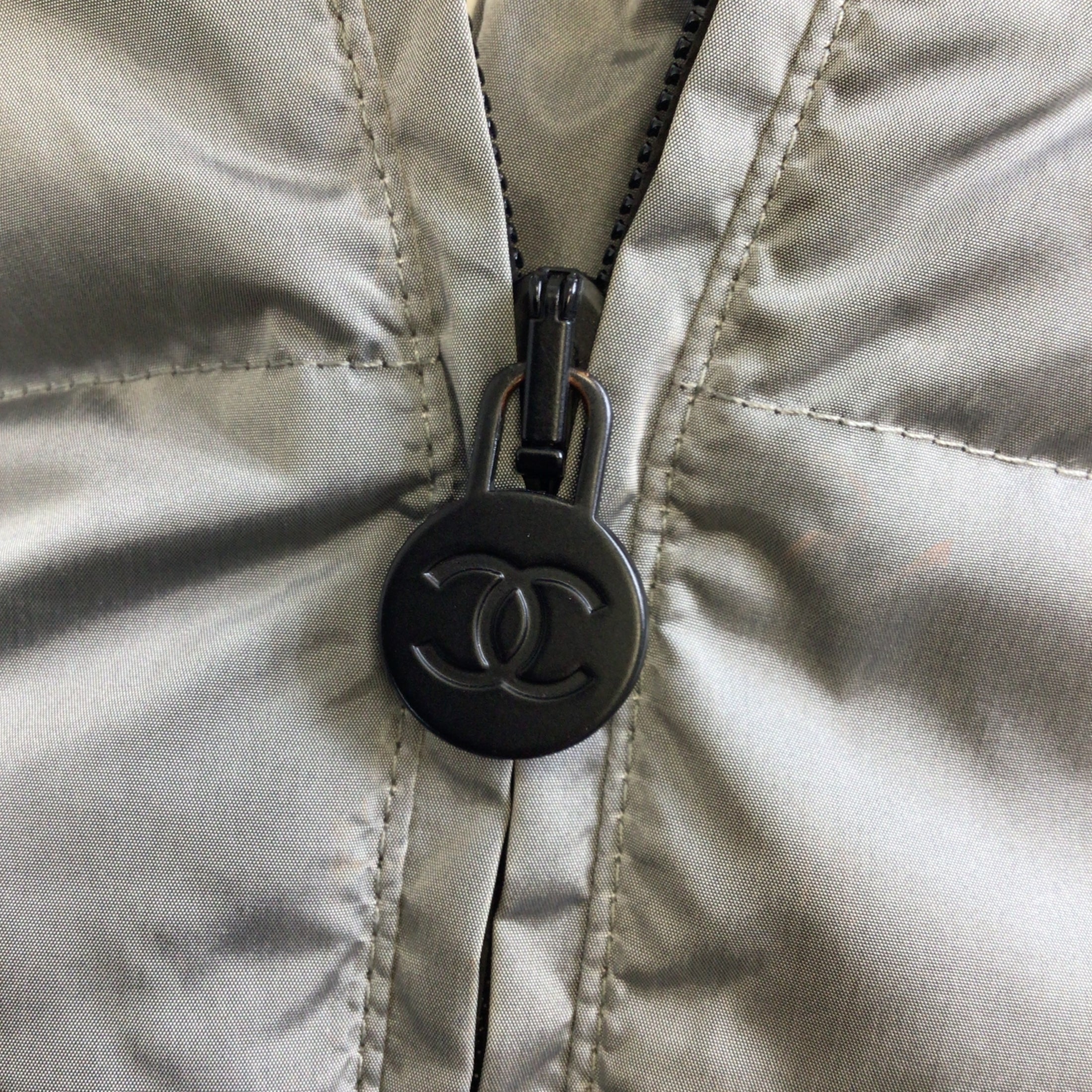 Chanel Grey Cropped Full Zip Puffer Vest