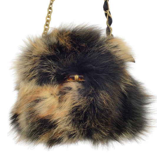 Lanvin Black / Brown Fur Flap Crossbody Bag