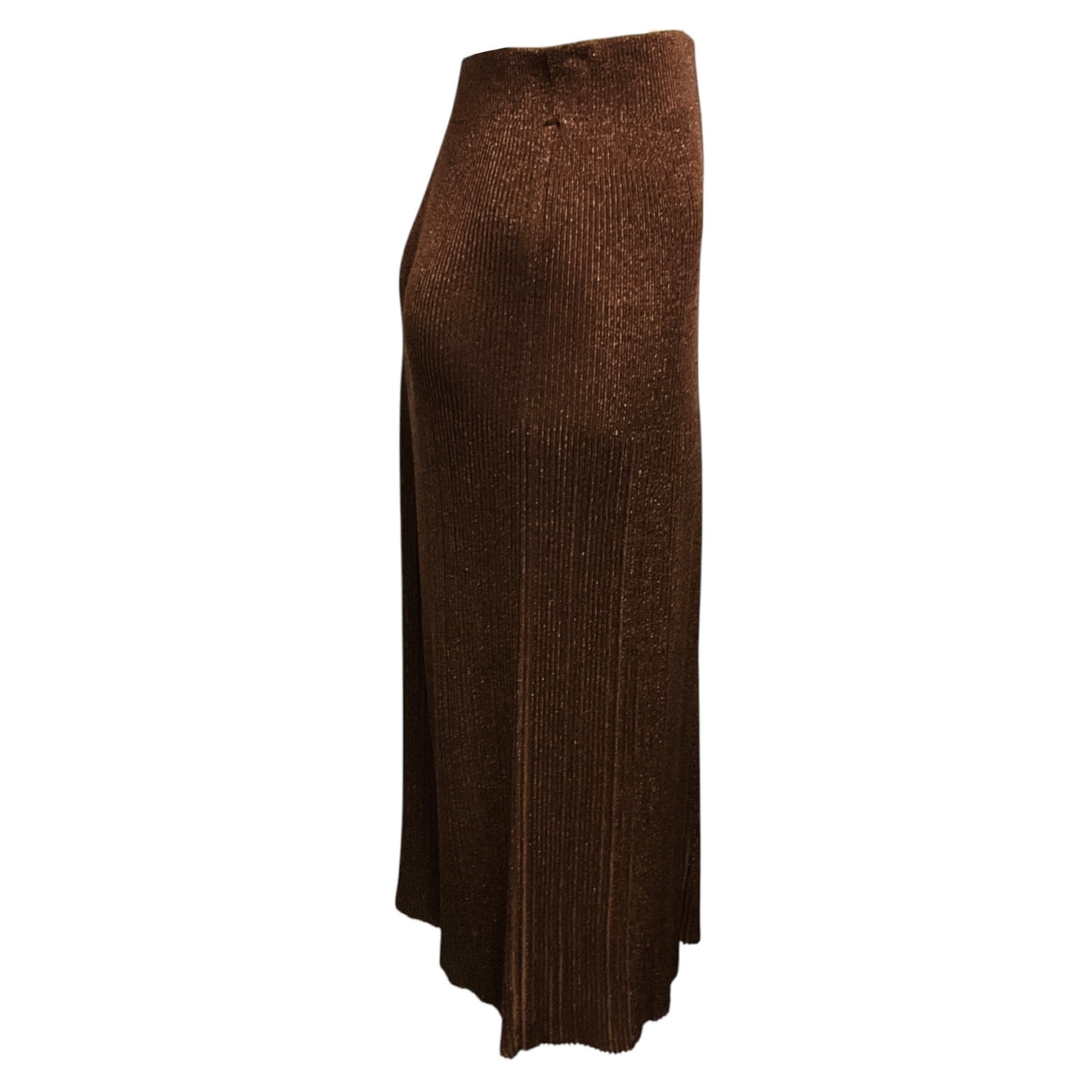 Lafayette 148 New York Brown Wool Metallic Finespun Voile Sunburst Ribbed Pull On Skirt