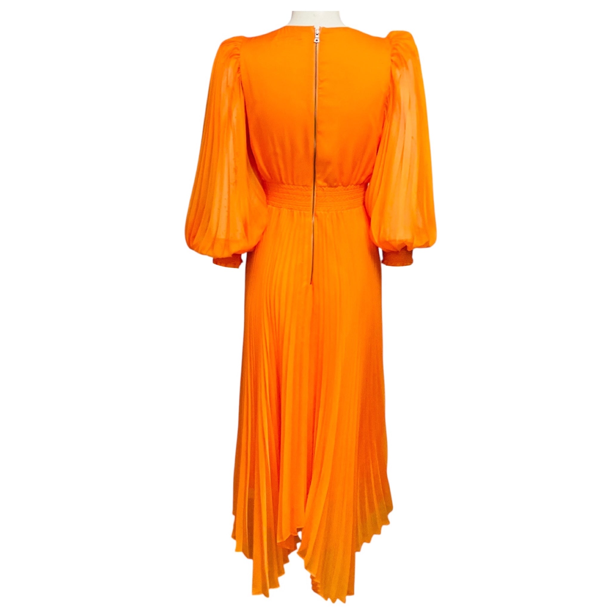 Alice + Olivia Tangerine Orange Pleated Sion Midi Dress