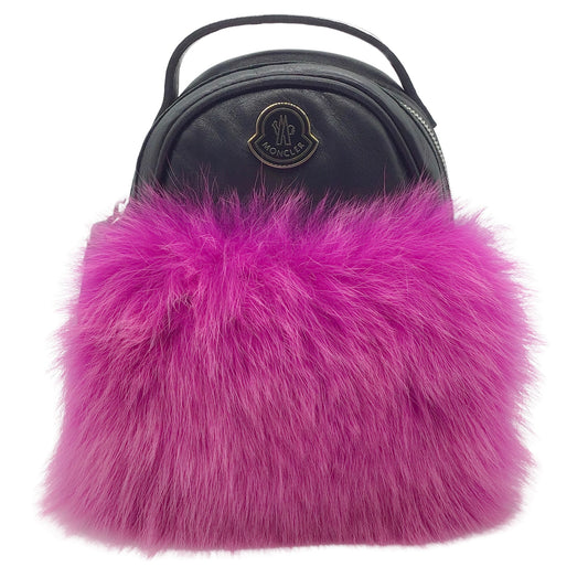 Moncler Black Micro Crossbody Bag with Pink Fox Fur