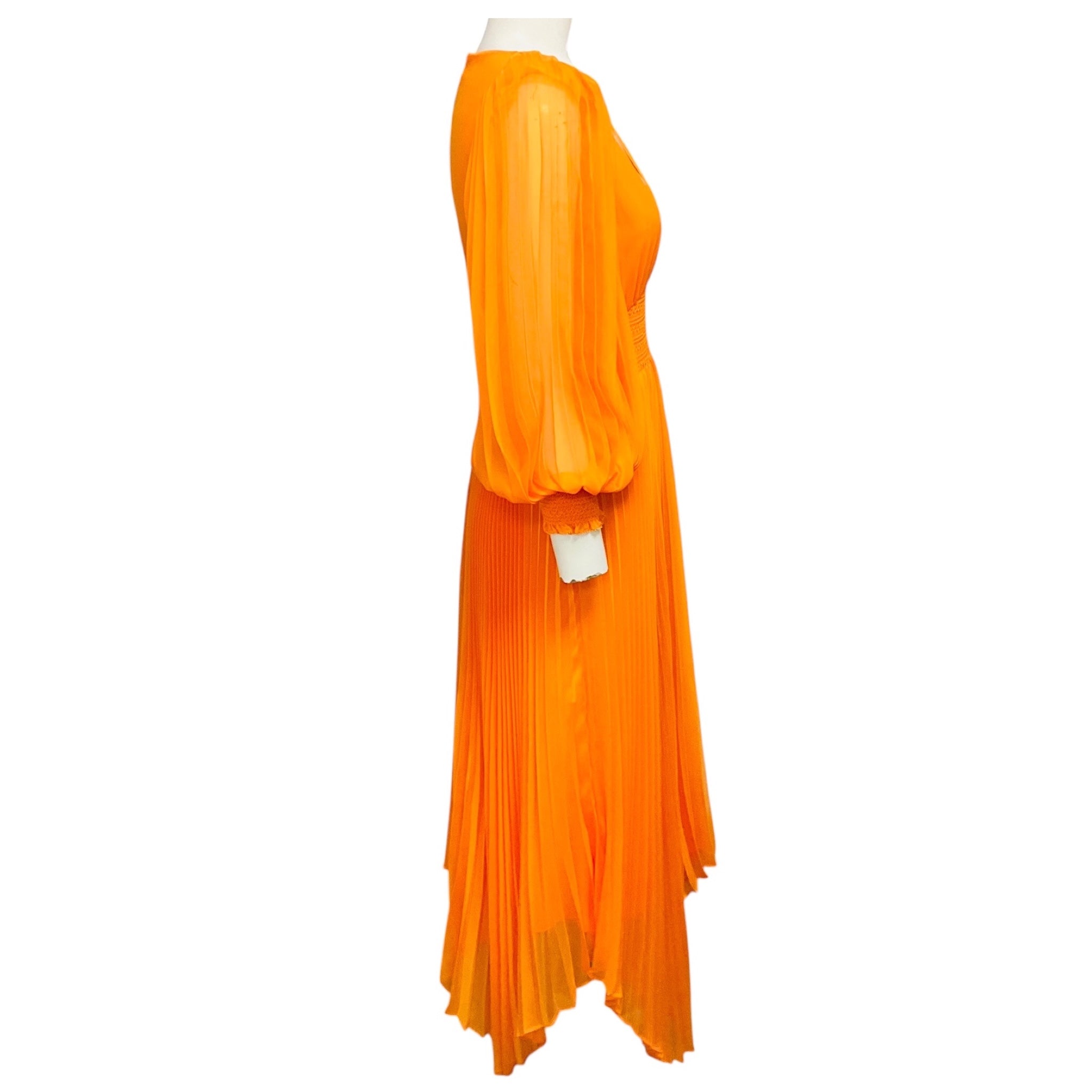 Alice + Olivia Tangerine Orange Pleated Sion Midi Dress