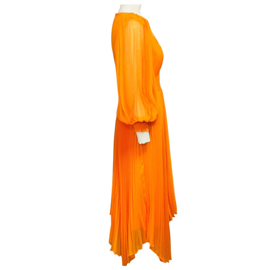 Alice + Olivia Tangerine Orange Pleated Sion Midi Dress