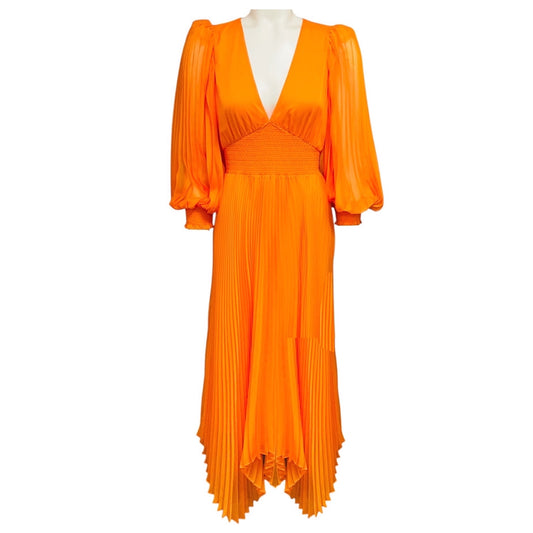 Alice + Olivia Tangerine Orange Pleated Sion Midi Dress
