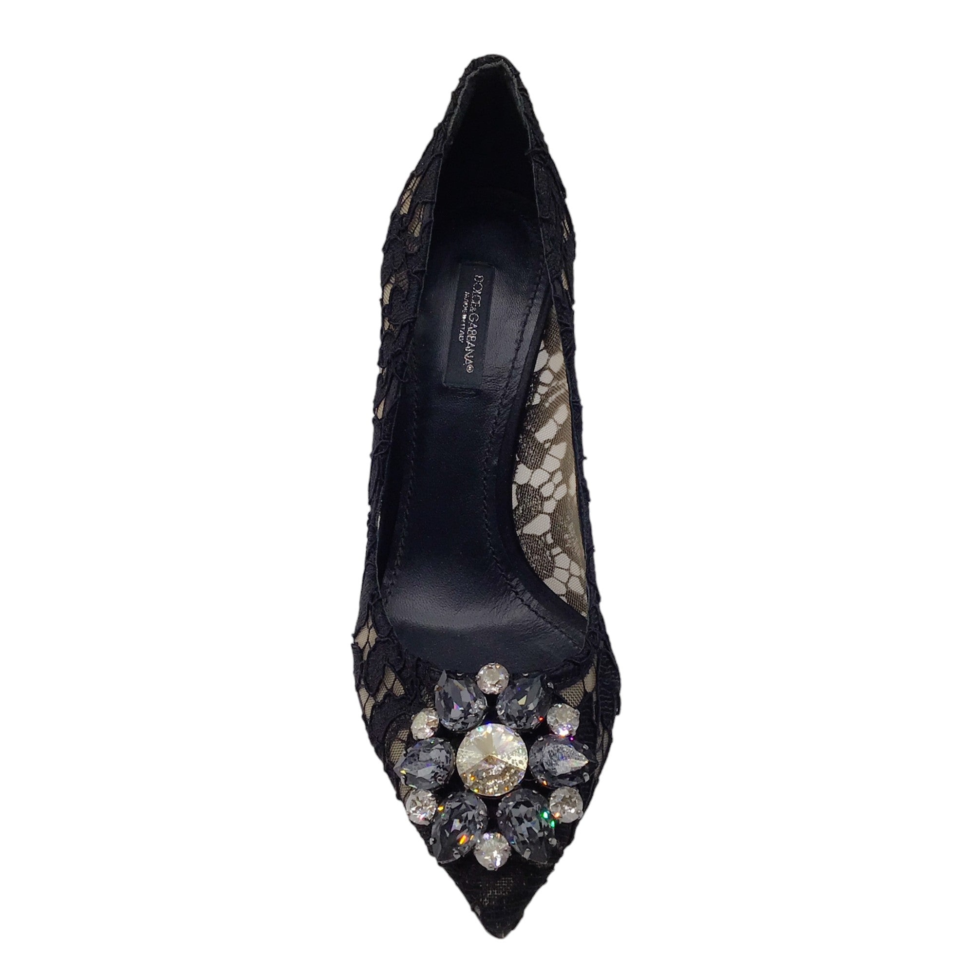 Dolce & Gabbana Black Crystal Embellished Lace Pumps