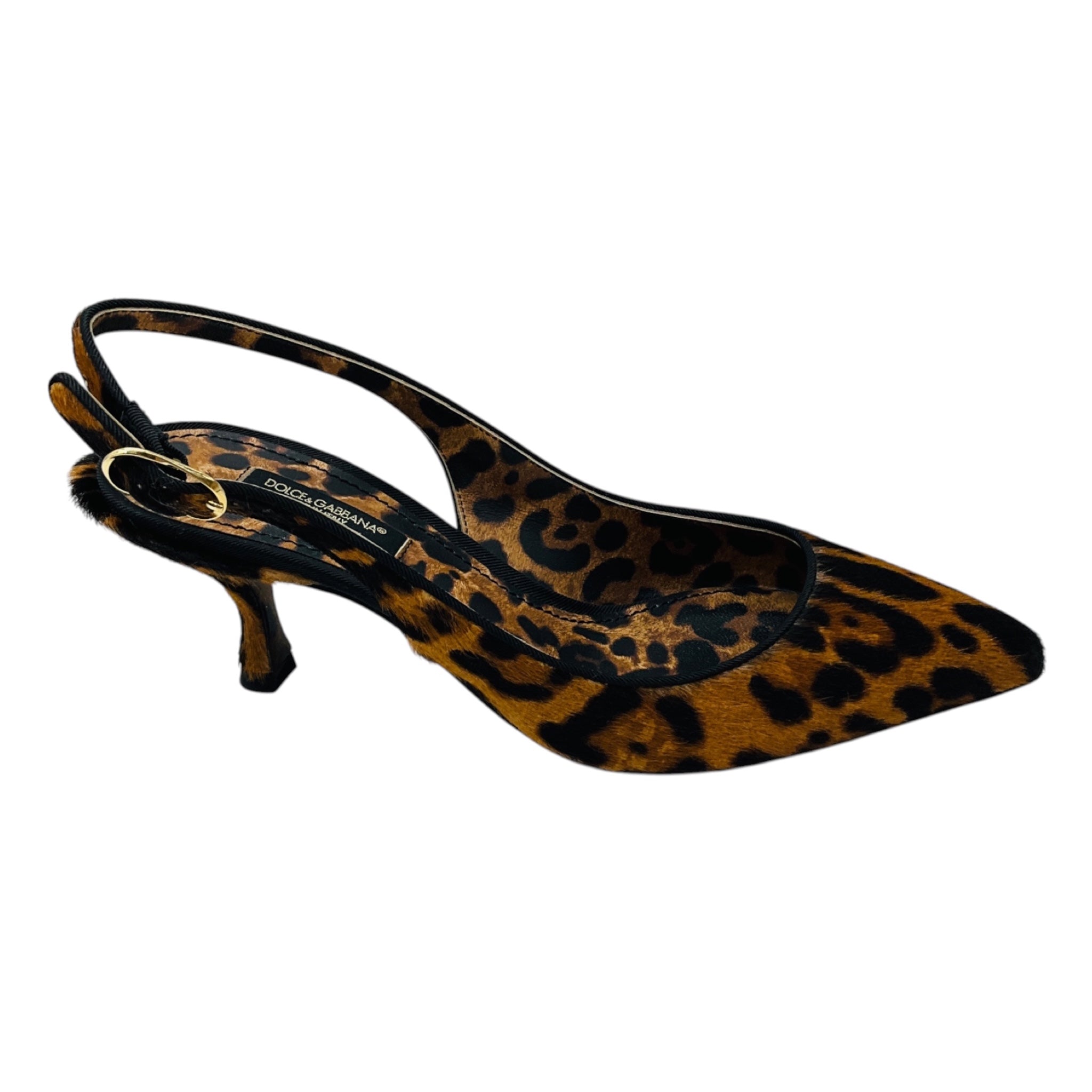 Dolce & Gabbana Tan / Black Animal Print Calf Hair Slingback Pumps