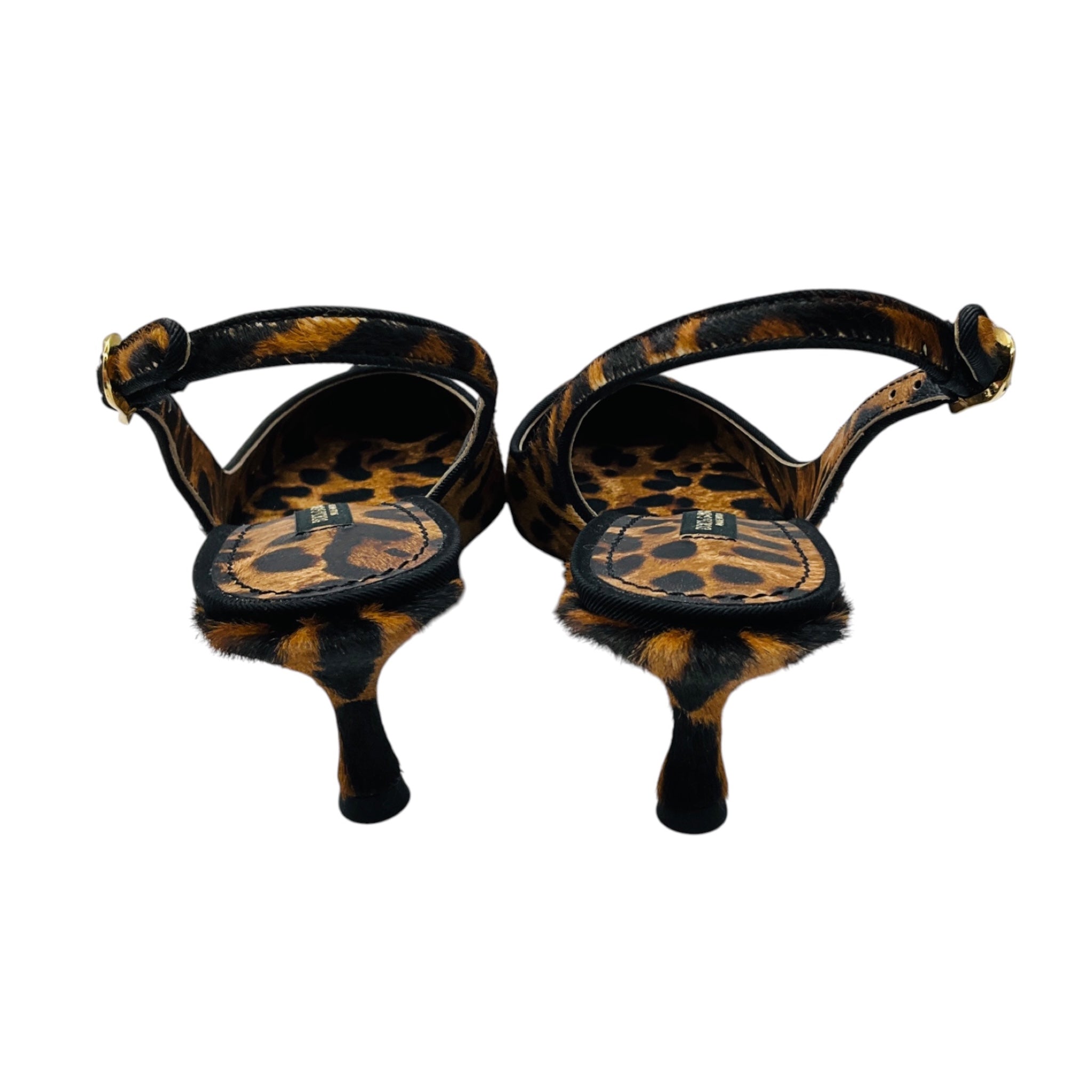 Dolce & Gabbana Tan / Black Animal Print Calf Hair Slingback Pumps