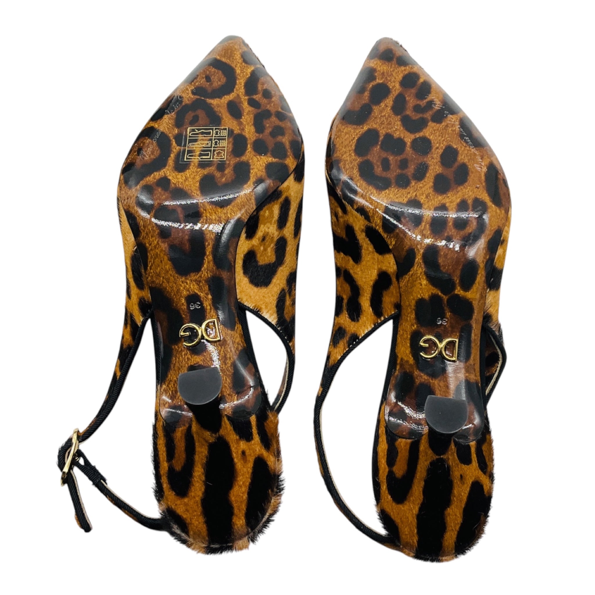 Dolce & Gabbana Tan / Black Animal Print Calf Hair Slingback Pumps