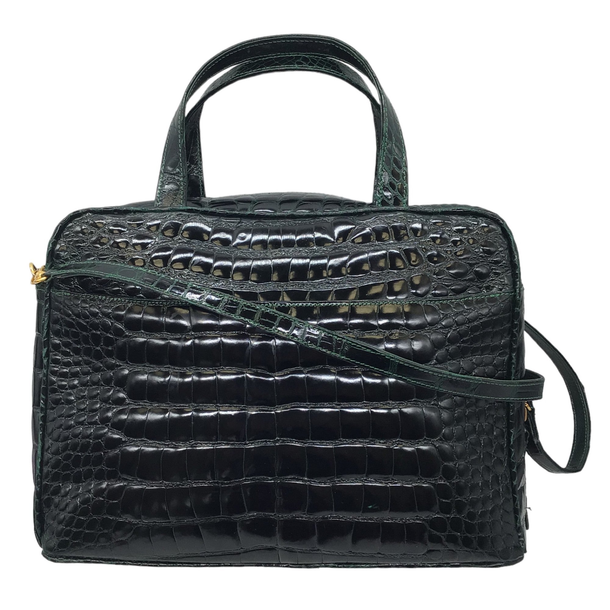 Lana Marks Dark Green Alligator Skin Leather Satchel Handbag