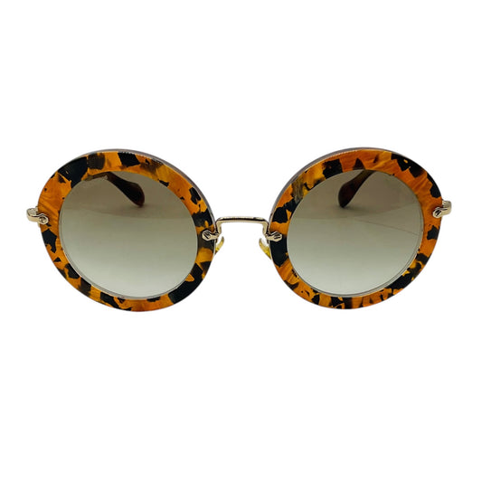 Miu Miu Brown / Gold Tortoiseshell Acetate and Metal Round Sunglasses