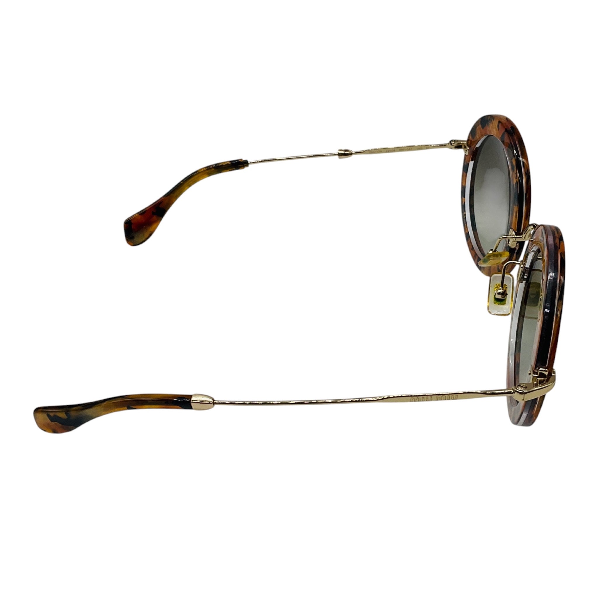 Miu Miu Brown / Gold Tortoiseshell Acetate and Metal Round Sunglasses