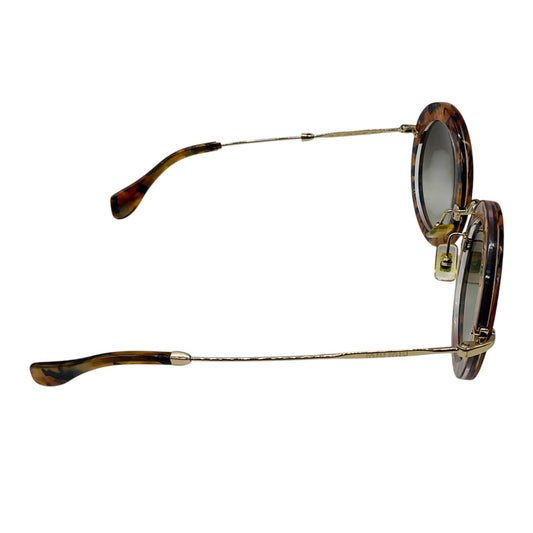 Miu Miu Brown / Gold Tortoiseshell Acetate and Metal Round Sunglasses