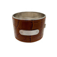 Load image into Gallery viewer, Ralph Lauren Collection Brown / Silver Embossed Leather Wide Hinged Cuff Bracelet
