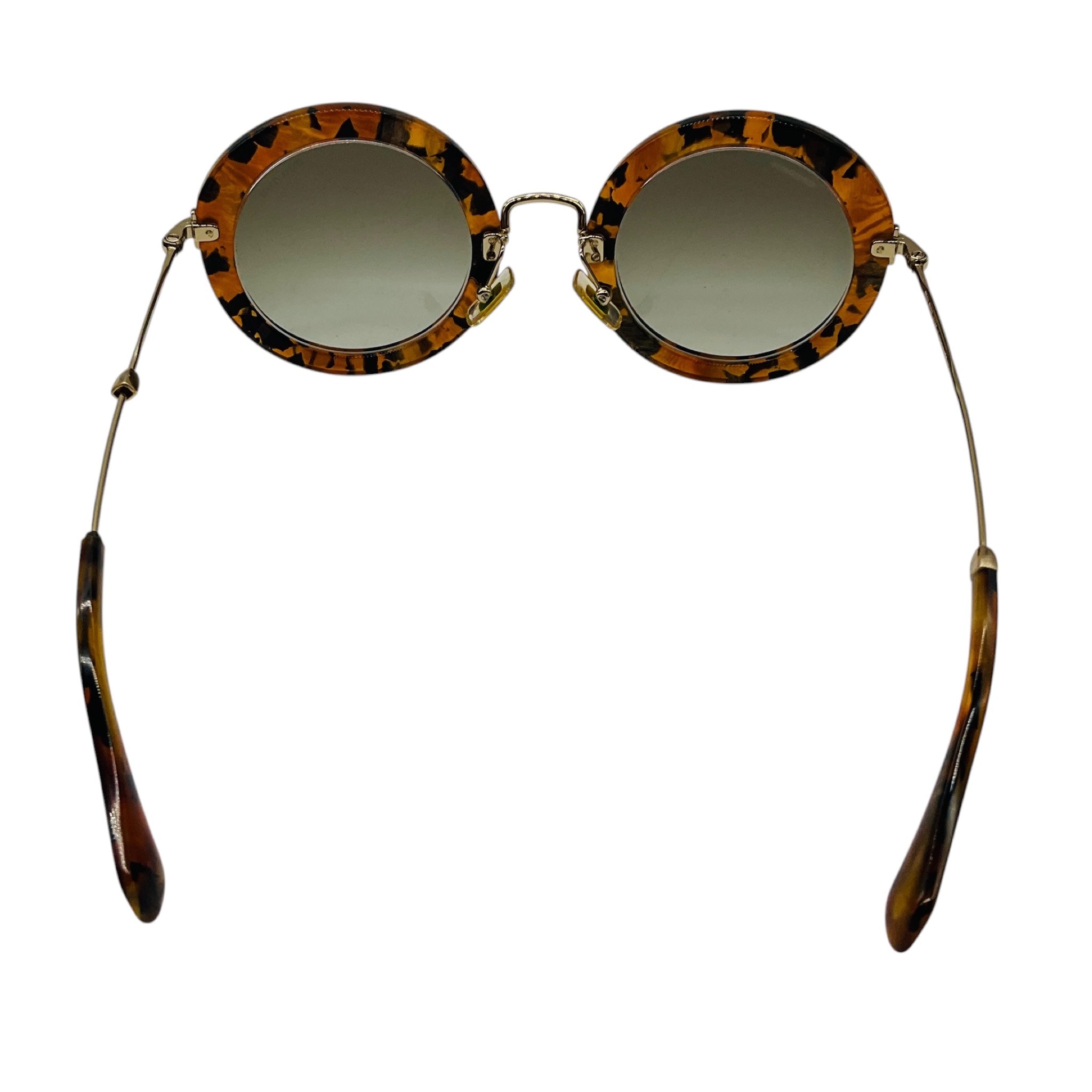 Miu Miu Brown / Gold Tortoiseshell Acetate and Metal Round Sunglasses