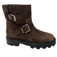 Load image into Gallery viewer, Jimmy Choo Brown Suede Leather Moto Boots with Buckle Detail
