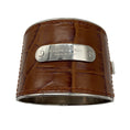 Load image into Gallery viewer, Ralph Lauren Collection Brown / Silver Embossed Leather Wide Hinged Cuff Bracelet
