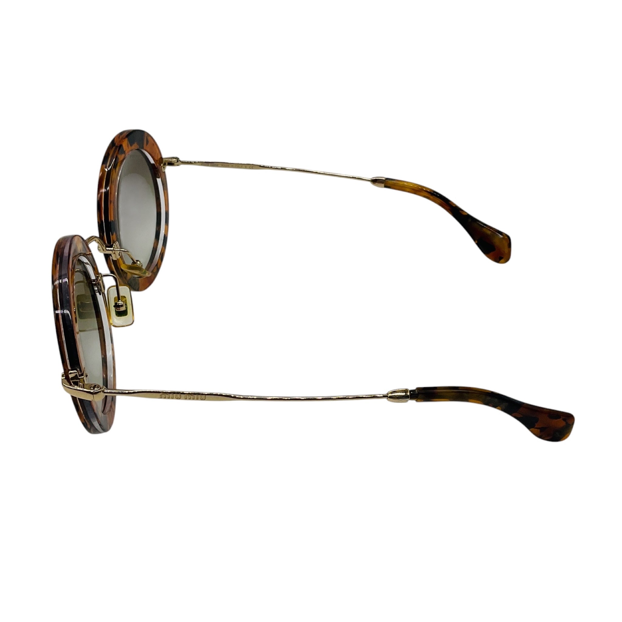 Miu Miu Brown / Gold Tortoiseshell Acetate and Metal Round Sunglasses