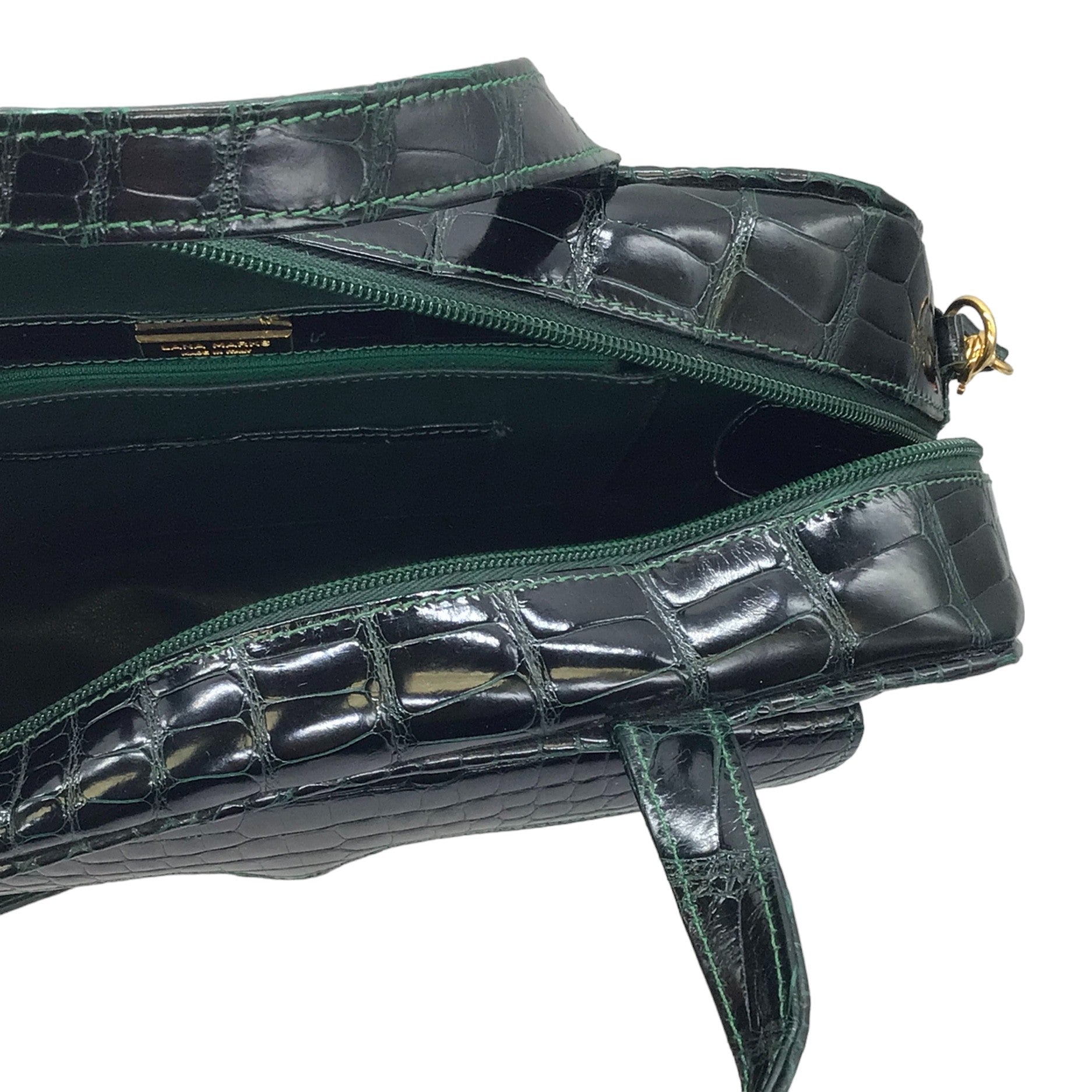 Lana Marks Dark Green Alligator Skin Leather Satchel Handbag