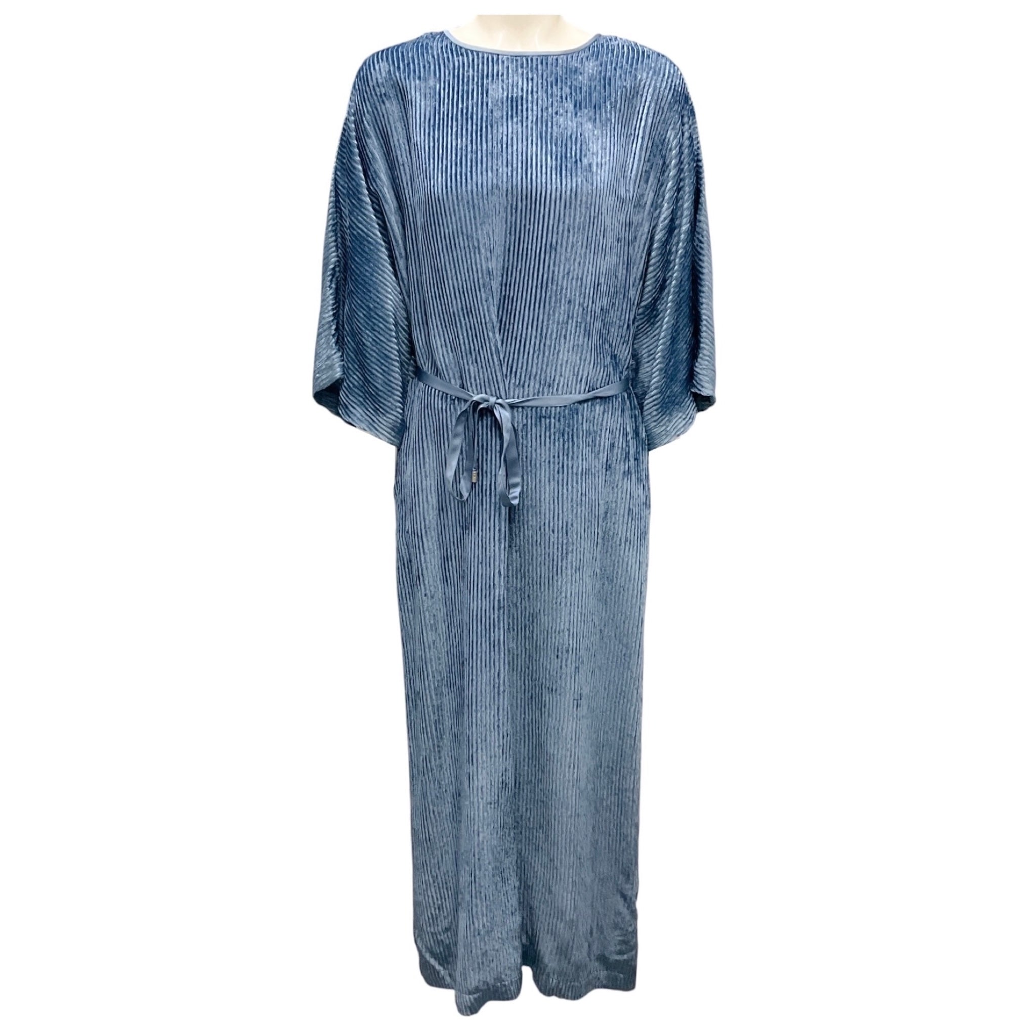 Peserico Blue Corduroy Velvet Midi Dress with Belt