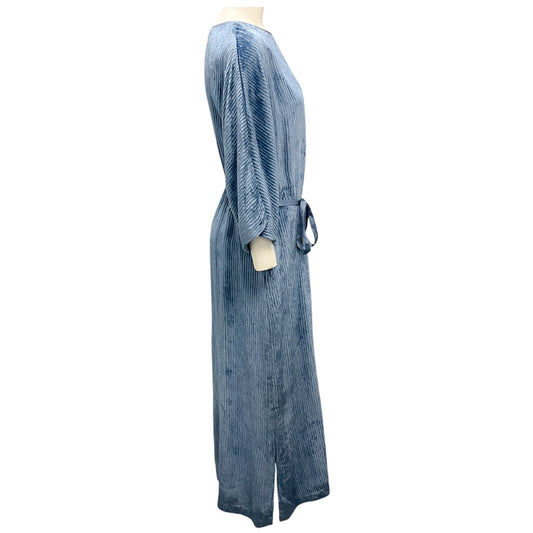 Peserico Blue Corduroy Velvet Midi Dress with Belt