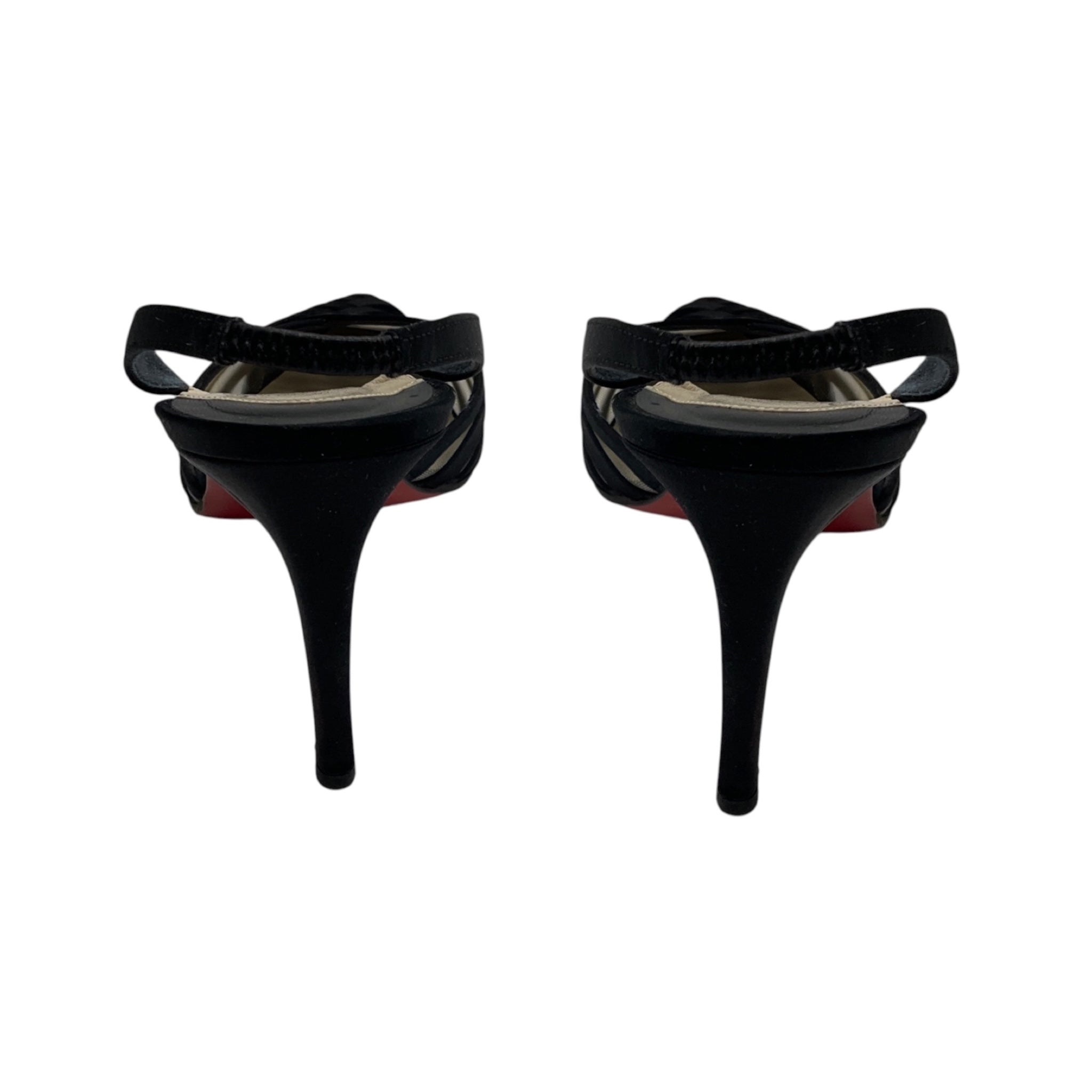 Christian Louboutin Black Mesh Tulle and Satin Pointed Toe Slingback Pumps