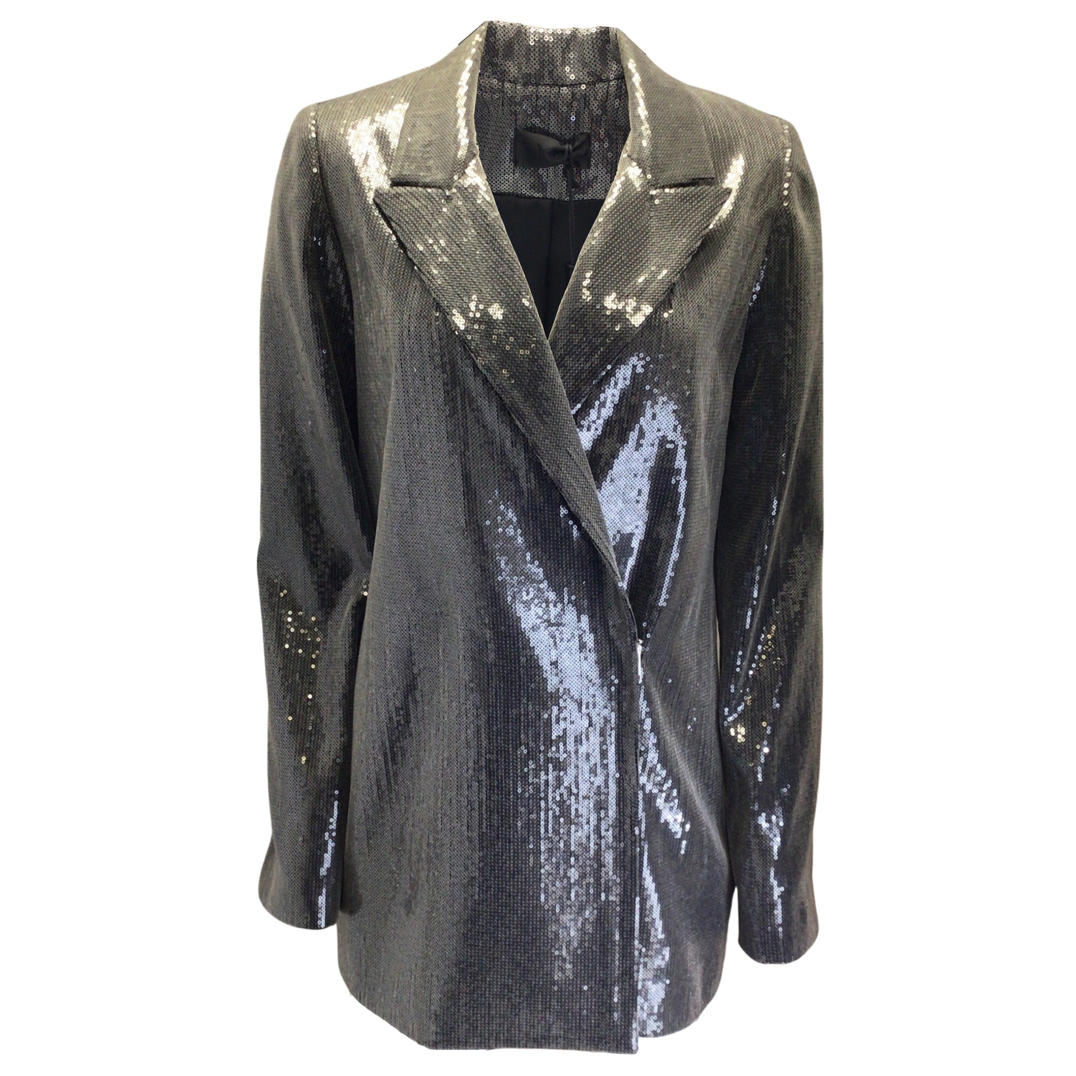 RTA Black Glass Sequined Moto Zip Blazer Jacket