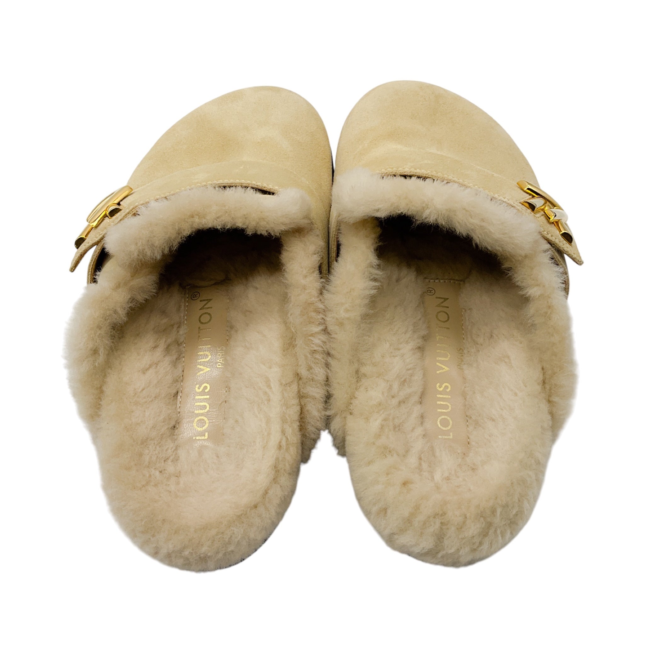 Louis Vuitton Nude Suede Calf Leather And Shearling LV Cosy Flat Comfort Clog