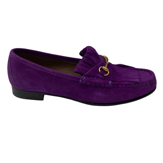Gucci Purple / Antiqued Gold Horsebit Detail Suede Loafers / Moccasin Flats
