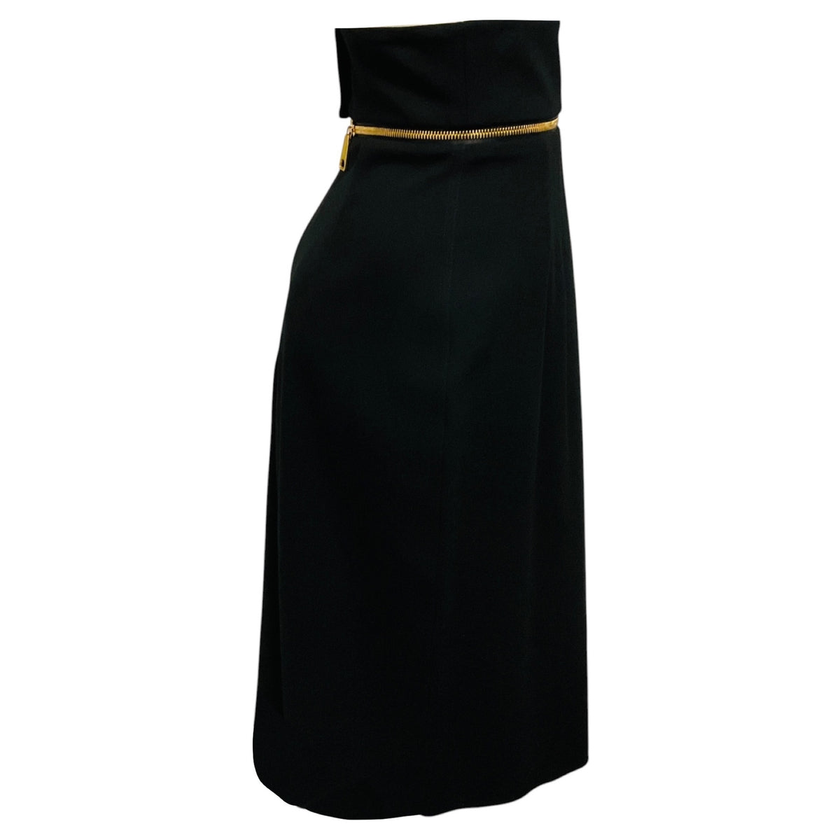 Barbara Bui Black High Waisted Midi Pencil Skirt with Gold Zipper Detail