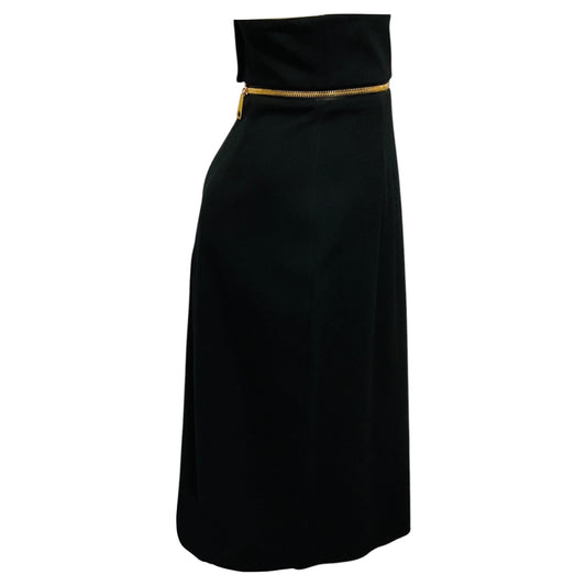Barbara Bui Black High Waisted Midi Pencil Skirt with Gold Zipper Detail